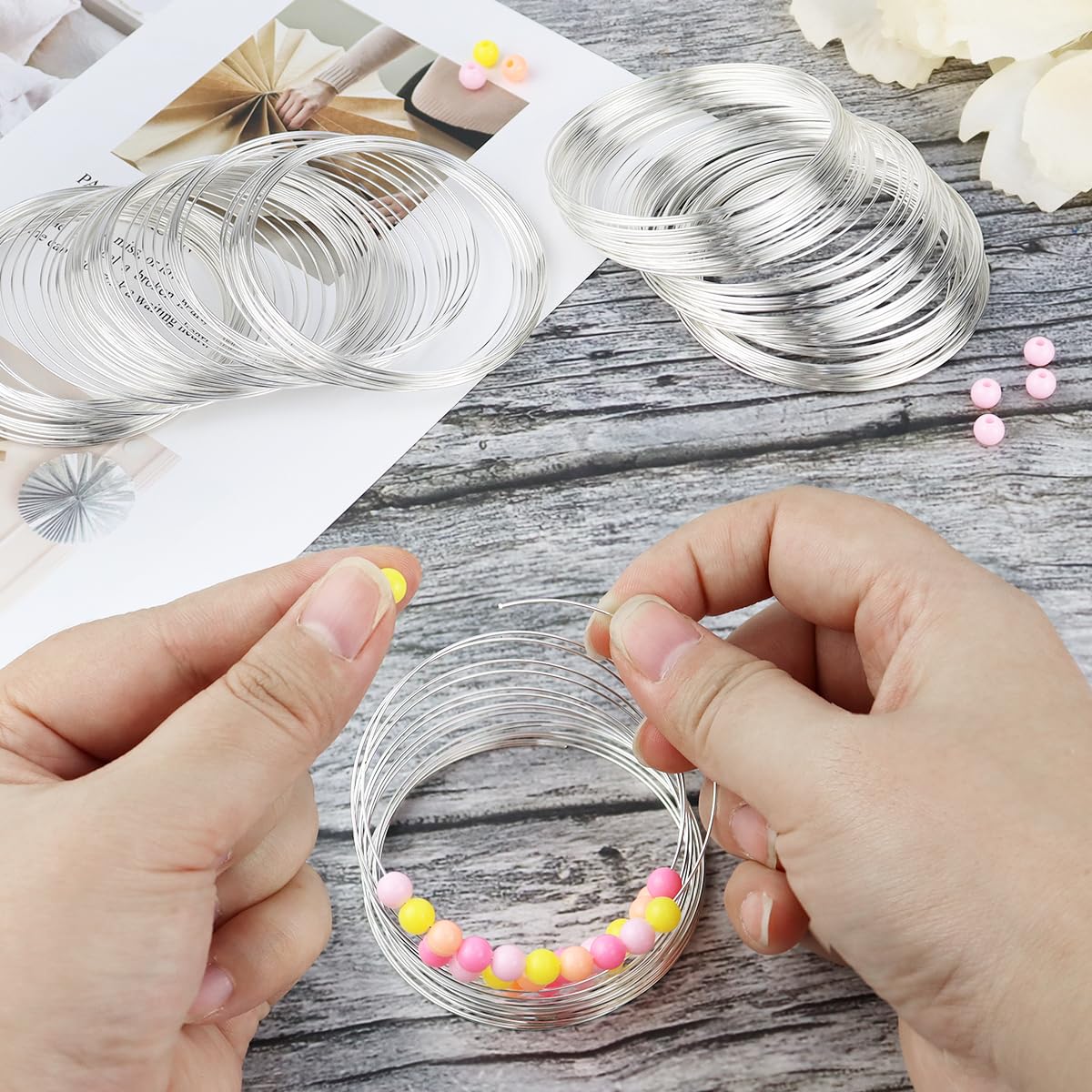 200 Loops Memory Steel Wire for Jewelry Making Supplies, 0.6mm Bangle Bracelet Wire Memory Beading Wire for Art Creation Necklace DIY Crafts Making (Silver) - Crafty Corner