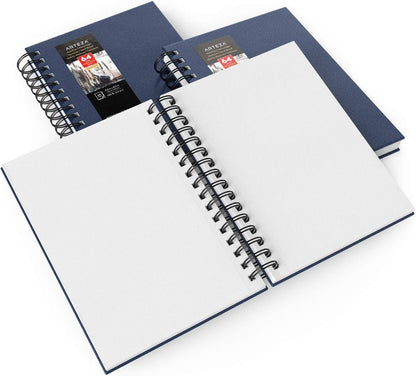 ARTEZA Watercolor Sketchbook Set,3-Pack,64 Pages per Book,5.5 x 8.5 Inches,Blue Hardcover Spiral Notebooks,140-Pound Premium Watercolor Paper for Artists - Crafty Corner
