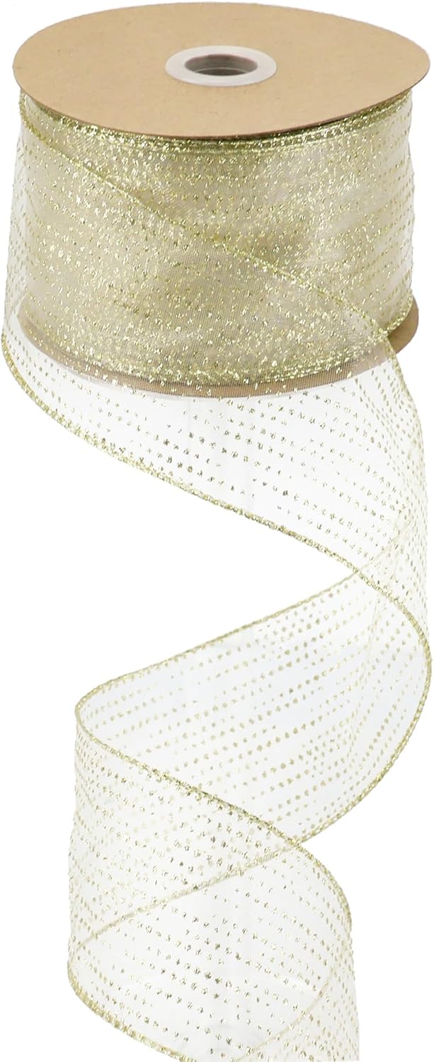 MEEDEE Glitter Gold Wired Ribbon 2.5 Inch Horizontal Stripes Polka Dot Christmas Ribbon Organza Sheer Glitter 25 Yards Gold for Christmas Tree, Wreath Bow Making - Crafty Corner