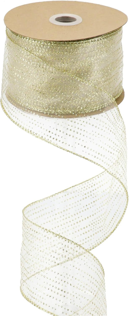 MEEDEE Glitter Gold Wired Ribbon 2.5 Inch Horizontal Stripes Polka Dot Christmas Ribbon Organza Sheer Glitter 25 Yards Gold for Christmas Tree, Wreath Bow Making - Crafty Corner