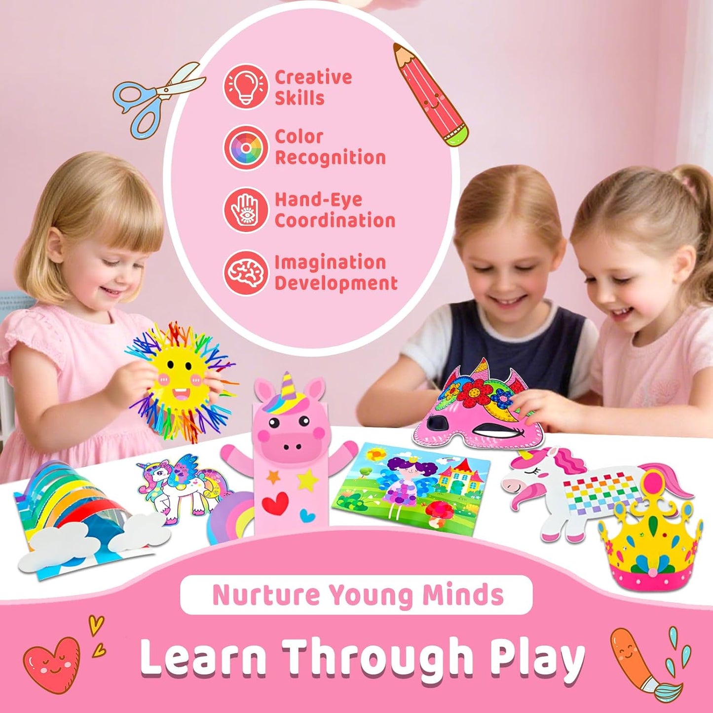 7july Unicorn Craft Box-12 Fun Arts and Crafts for Kids Ages 4-8,Educational Creative Toys, Art and Crafts Projects & Activities Kit with Supplies,Gift for Girls 3 4 5 6 7 8 Years Old