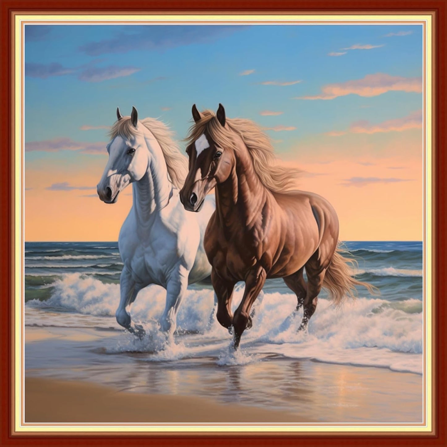 Disxvivy Cross Stitch Stamped Full Embroidery Kits DIY 11CT Cotton Thread Printed DIY Needlepoint Kits Craft Needlework Set Cross-Stitch Stamped Sets-Beach Steed 18x18 inch