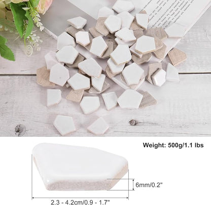 uxcell 500g/1.1LB Irregular Ceramics Mosaic Tiles, 2.3-4.2 cm Bulk Stained Ceramic Mosaic Pieces Stones Mosaic Kits for DIY Art Craft Projects Home Decor, White
