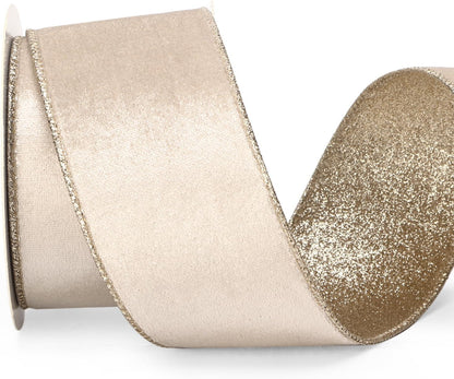 Ribbli Light Champagne Velvet Wired Ribbon 2.5 Inch Ivory Velvet with Champagne Glitter Christmas Ribbon for Christmas Tree Decoration Big Bow Gift Wrapping Crafts Wreaths Supplies- 10 Yards - Crafty Corner