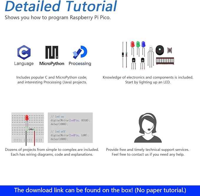 Freenove Ultimate Starter Kit for Raspberry Pi Pico 1 2 W (Not Included), 767-Page Detailed Tutorial, 220 Items, 119 Projects, Python C Java Code