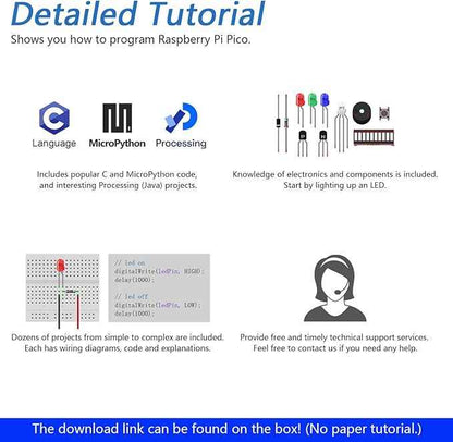 Freenove Ultimate Starter Kit for Raspberry Pi Pico 1 2 W (Not Included), 767-Page Detailed Tutorial, 220 Items, 119 Projects, Python C Java Code