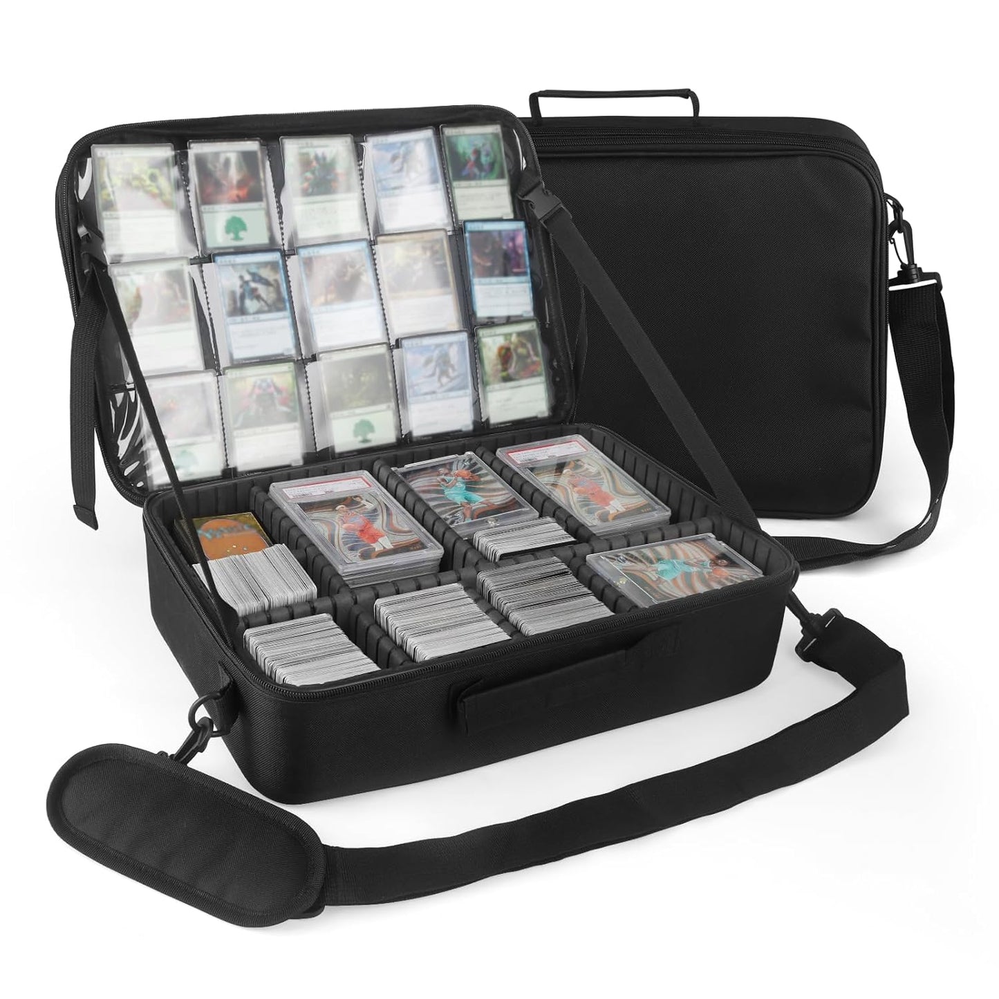 Xykzra MTG Bag Card Storage Box for 2000+ Cards,3-Layer Card Deck Box with Dividers and Shoulder Straps,Trading Card Case Fits for MTG/TCG/Magic/Sports Cards - Black