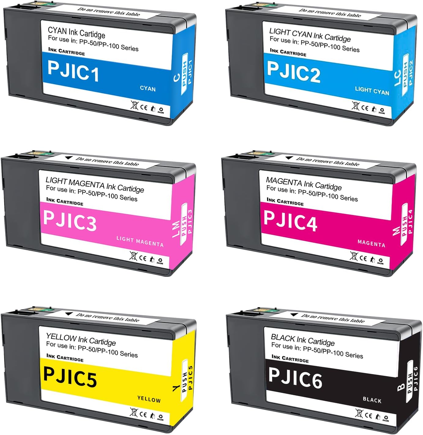 PP-50 PP-100 Ink Cartridges 6 Color Set PJIC1 PJIC2 PJIC3 PJIC4 PJIC5 PJIC6 C13S02A9991 Suitable for DiscProducer PP-50 PP-100 Printers (Black, Cyan, Magenta, Yellow, Light Cyan, Light Magenta, 6Pcs)