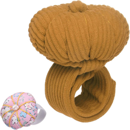HARFINGTON Wrist Pin Cushions, Sewing Needle Pin Cushion Adjustable Strap with Elastic Strap Finger Ring Pincushions Fit All Wrist Sizes for Sewing Quilting Needlework DIY Crafts, Brown/Pink