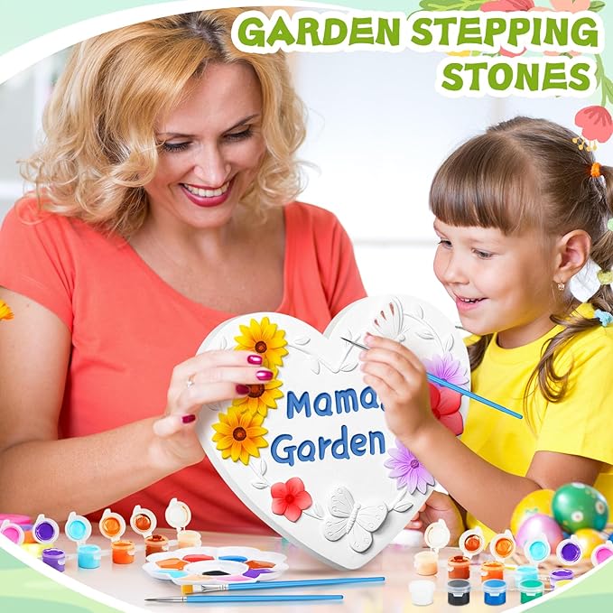 Juexica Mama's Garden Stepping Stones 9.5 Inch Mom Garden Stepping Stones Kit Outdoor Decorative Plaster Material DIY Paintable Mother Stepping Stones for Kids Ages 8+