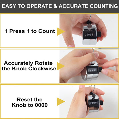 2PCS Premium One Hand Counter Clicker, Silver Metal Clicker Counter, Manual Mechanical People Counter Clicker with Nylon Lanyard, 4-Digit Number Count Tally Counter Clicker for Golf, Lap & Row Etc.