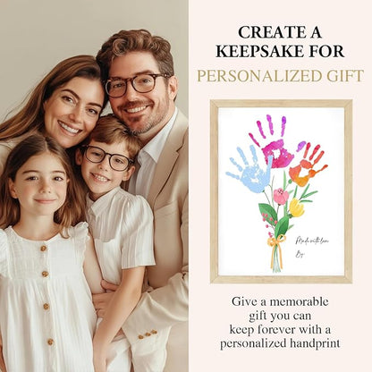 Physkoa Handprint Flower Craft Kit for Kids–12"x16" Art Gift with Wood Frame–Keepsake for Mom or Grandma–Meaningful Birthday or Thank You Gift (2 Art Styles Included)