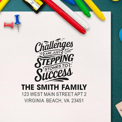 Success Stepping Stones Stepping Stones Rubber Stamp for Cards - Personalized Standard 1-5/8" Square Wood Handle, Line Crafters & Small Business Owners, Ideal DIY Projects, Gifts