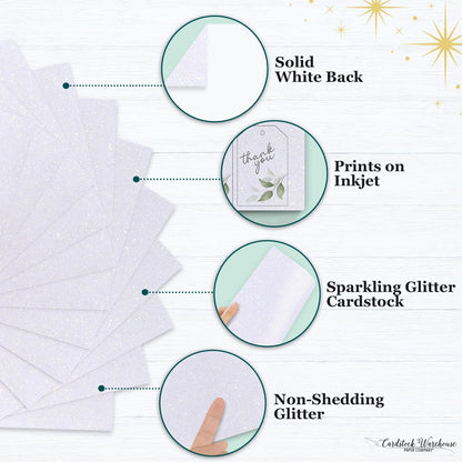 Cardstock Warehouse Diamond Print Inkjet Glitter - Premium White Glitter Cardstock Paper – 15 Sheets, 8.5 x 11" - 104 lb/280 GSM for Inkjet Printing, Die-Cutting, Card Making, Crafts, and DIY Projects