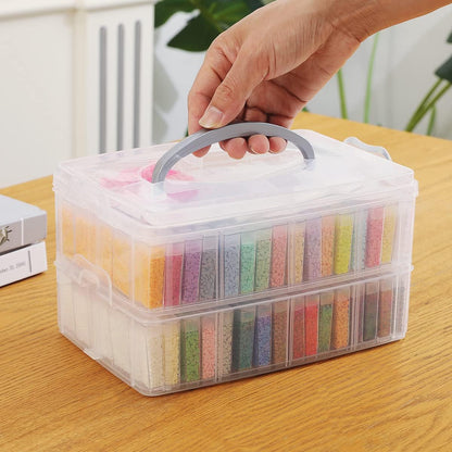 Douorgan 2-Tier Diamond Painting Storage Containers Portable Bead Organizer and Storage Box Stackable Arts & Crafts Organizers for Nail Charms Seed, 160 Rectangular, Funnel, Stickers