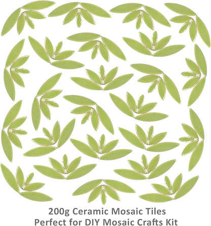 Artspac Green Petal Ceramic Mosaic Tiles for Crafts, 200g Flower Tiles Mosaic Pieces for Mosaic Craft Supplies,Garden Art Decor