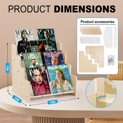 Greeting Card Display Stand , Acrylic Sticker Display Holder for Vendors, Counter Retail Display Rack , 4-Tiered Wooden/Acrylic Display stand for postcard /Brochure/Photos/Picture