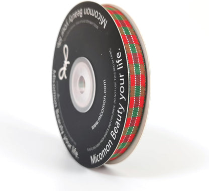 Micomon X'Mas Gingham Ribbon Green Red Metallic Gingham Ribbon 25 Yards Each Roll 100% Polyester (3/8",RedGreenGold) - Crafty Corner