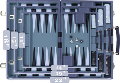 Backgammon Set - Classic Board Game with Premium Leather Case - Portable Travel Strategy Backgammon Game Set for Adults, Kids - Suitable as (15inch, Gray)