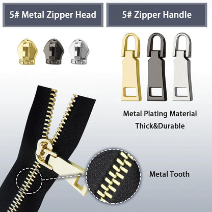 VICHERIA Zipper Repair Kit (45 Pcs), Universal Size #5 Zippers for Sewing, Replacement Slider Pull Fix Kit for Jackets, Coat, Boot, Backpack, Purse