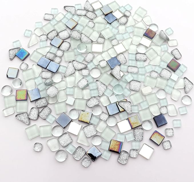 LITMIND Assorted Silver White Irregular Crystal Mosaic Tiles, 9oz Value Pack - Perfect for Art Crafts, Mosaic Making Projects, Home Decor, and More