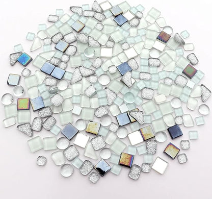 LITMIND Assorted Silver White Irregular Crystal Mosaic Tiles, 9oz Value Pack - Perfect for Art Crafts, Mosaic Making Projects, Home Decor, and More