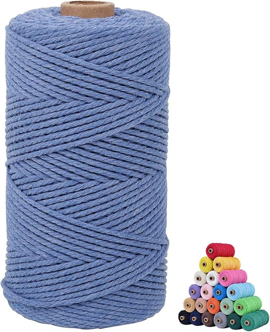 Macrame Cotton Cord 4mm x 109Yards, Moon Blue Natural Macrame Rope, Perfect Macrame Supplies Cotton Cord for Macrame Plant Hangers DIY Crafts (Moon Blue, 4mm*109Yards)