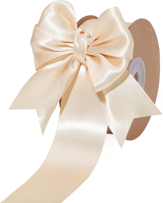 LaRibbons Nude Satin Ribbon 1 1/2 Inch 50 Yards Luxury Double Faced Ivory Silk Ribbon for Flower Bouquet Crafts Gift Wrapping Wedding Bow Christmas Decoration - Crafty Corner