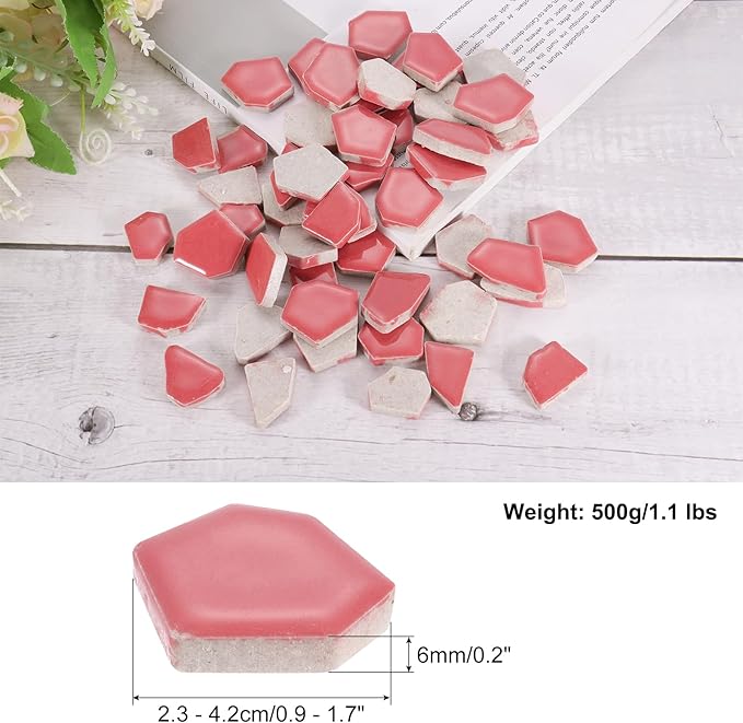 uxcell 500g/1.1LB Irregular Ceramics Mosaic Tiles, 2.3-4.2 cm Bulk Stained Ceramic Mosaic Pieces Stones Mosaic Kits for DIY Art Craft Projects Home Decor, Red