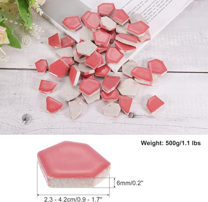 uxcell 500g/1.1LB Irregular Ceramics Mosaic Tiles, 2.3-4.2 cm Bulk Stained Ceramic Mosaic Pieces Stones Mosaic Kits for DIY Art Craft Projects Home Decor, Red