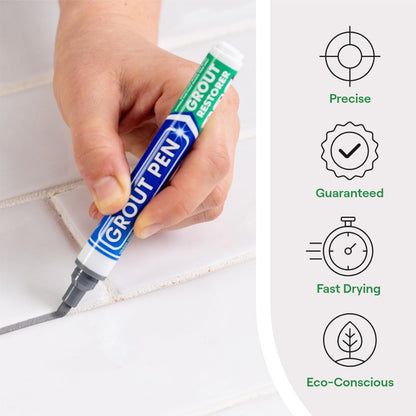 Grout Pen Grey Tile Paint Marker: Waterproof Grout Paint, Tile Grout Colorant and Sealer Pen - Narrow 5mm, 2 Pack with Extra Tips (7mL) - Grey
