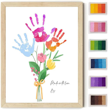 Physkoa Handprint Flower Craft Kit for Kids–12"x16" Art Gift with Wood Frame–Keepsake for Mom or Grandma–Meaningful Birthday or Thank You Gift (2 Art Styles Included)