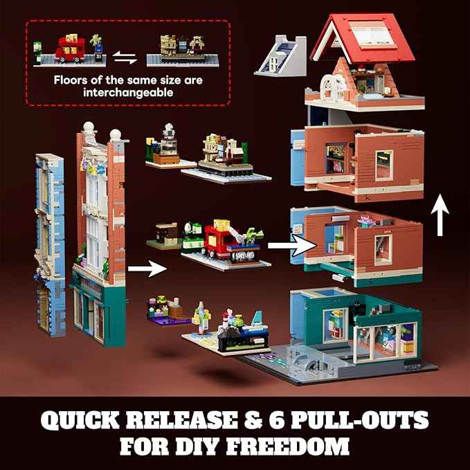 Toy-Store Lighting Building-Bricks Set – City Town Modular Townhouse Toy Shop Dollhouse LED Light Display Model 3086 Pcs Construction Kit for Adults and Teens