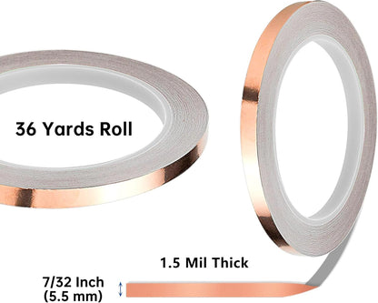 7/32 Inch Black Back Copper Foil for Stained Glass, 1.5 Mil Thick, 36 Yards 2 Rolls, with Copper Foil Hand Foiler