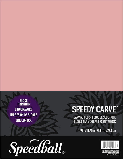 Speedball 4196 Speedy-Carve Block Printing Carving Block – Soft, Easy Carve Surface – 9 x 11-3/4 Inches, Pink