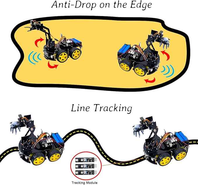 LAFVIN Mechanical 4WD Robot Arm Smart Car Kit - STEM/Graphical Programming Robot Car Compatible with Arduino IDE - Tutorial Included