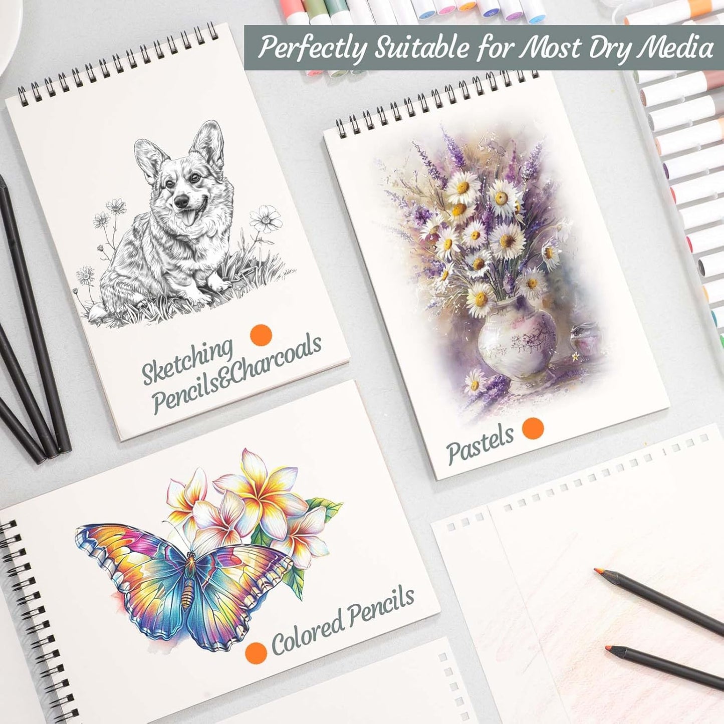 12 Pack Sketch Book, 5.5 x 8.5 Inch Sketchbook, 68lb/100gsm Top Spiral Bound Sketch Pad, Acid Free Art Supplies Drawing Painting Sketching Paper for Kids, Adults, Beginners, Artists (30 Sheets Each) - Crafty Corner