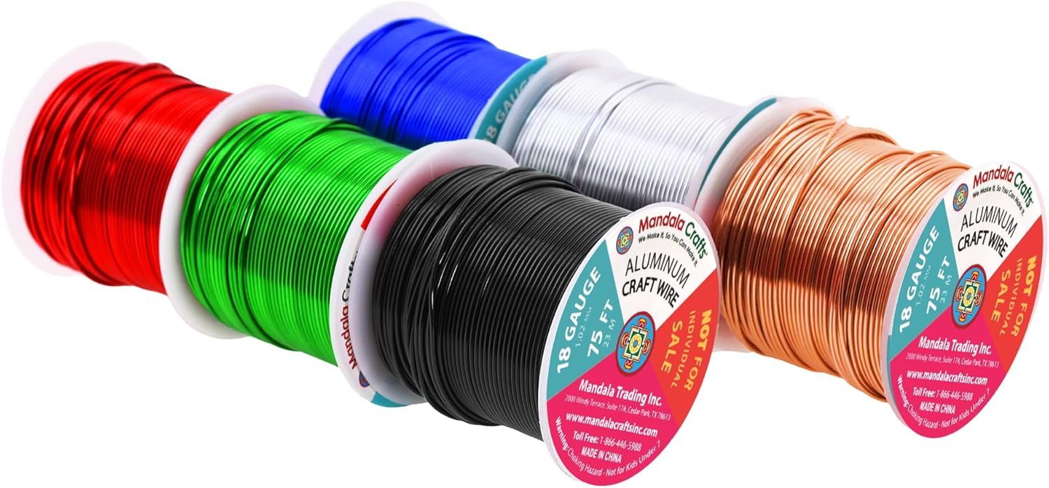 Mandala Crafts 18 Gauge Anodized Aluminum Craft Wire for Jewelry Making - 450 FT Colored Flexible Silver Copper True Blue Black Red Kelly Green Wire - Bendable for Bonsai Armature Crafting Sculpting - Crafty Corner