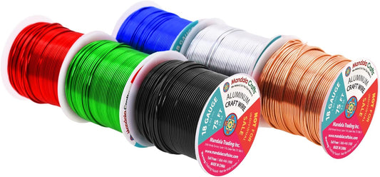 Mandala Crafts 18 Gauge Anodized Aluminum Craft Wire for Jewelry Making - 450 FT Colored Flexible Silver Copper True Blue Black Red Kelly Green Wire - Bendable for Bonsai Armature Crafting Sculpting - Crafty Corner