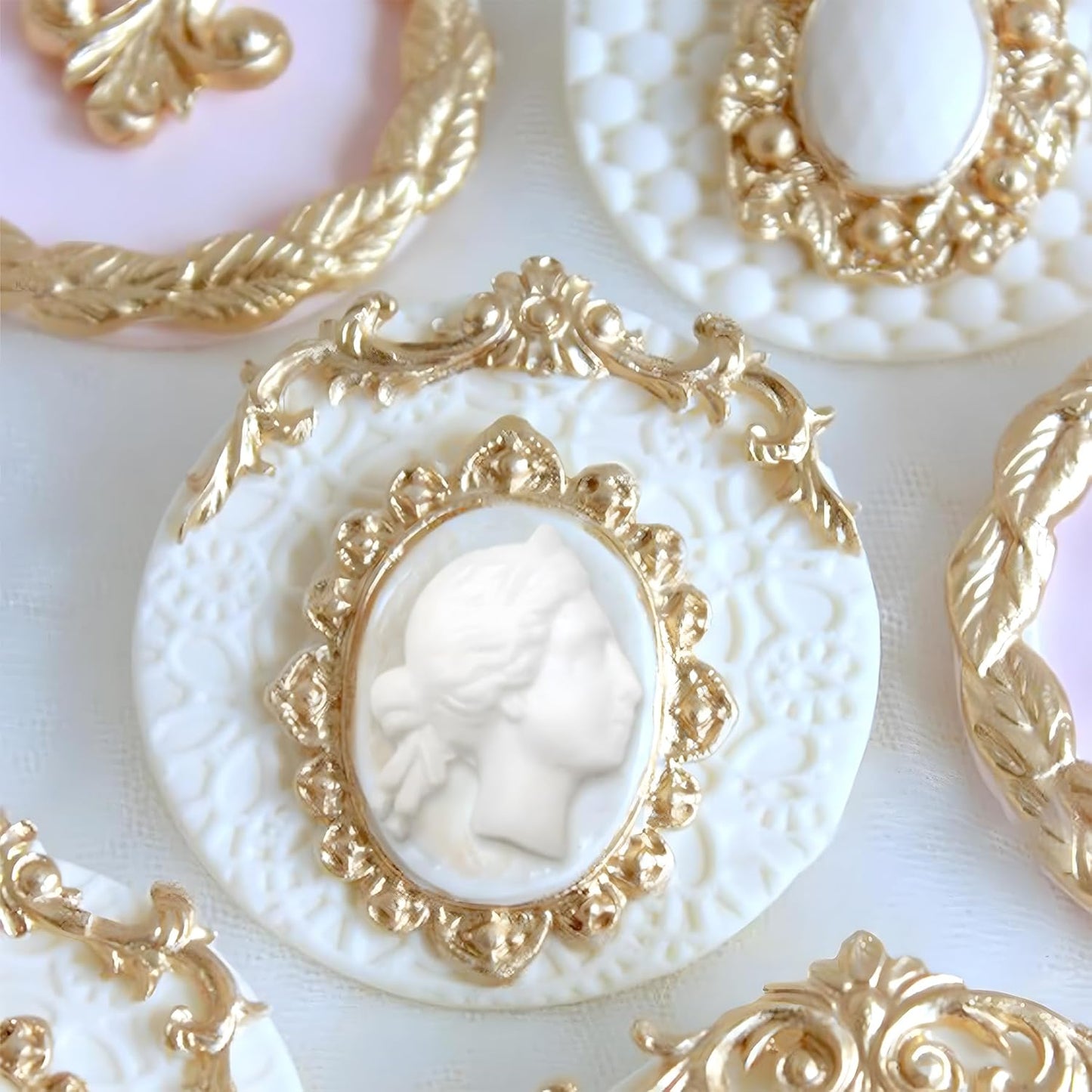 Art Molds for Polyclay Air Dry Clay Plaster Epoxy Resin Fondant Cake Decor Cameo Flourish
