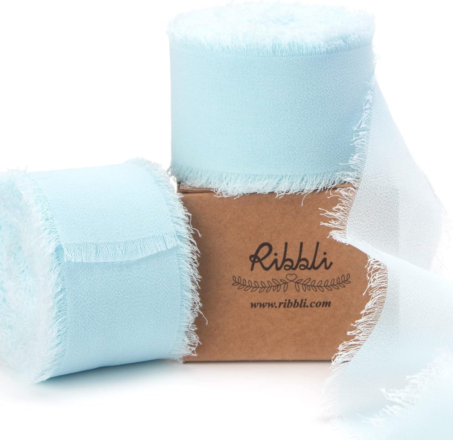 Ribbli Ice Blue Chiffon Silk Ribbon, 1-1/2 inch x 20 Yard, Handmade Fringe, Wedding Invitations, Bridal Bouquets, Home Decor - Crafty Corner