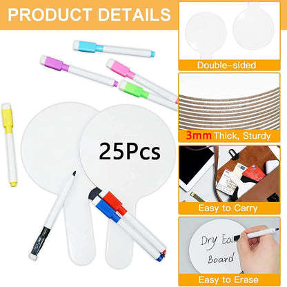 33Pcs Dry Erase Answer Paddles with Markers Thickened Handheld Double Sided Paddles Mini White Boards Small Dry Erase Signs Auction Paddles for Students Classroom Bidding Voting Games