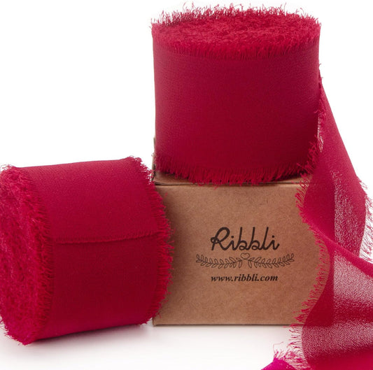 Ribbli Dark Red Chiffon Ribbon 1-1/2 inch x 20 Yard Handmade Fringe Chiffon Silk Ribbon,Dark Red Ribbon for Wrapping, Wedding Invitations, Bridal Bouquets, Home Decor - Crafty Corner