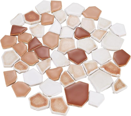 uxcell 500g/1.1LB Irregular Ceramics Mosaic Tiles, 2.3-4.2 cm Bulk Stained Ceramic Mosaic Pieces Stones Mosaic Kits for DIY Art Craft Projects Home Decor, Mixed Brown