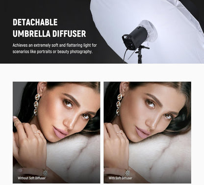 NEEWER 51"/130cm Parabolic Reflective Umbrella Photography with White Inner, Soft Lighting with Diffuser Cover, Bag, Quick Fold for Camera Photo Studio Video Light Shooting Monolight Flash, NS2U