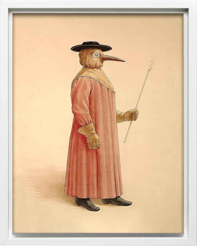 Poster Master Vintage Plague Doctor Canvas - Retro Physician Print - Medical Doctor Art - Gift for Men & Women - Wall Decor for Living Room, Bedroom or Dorm - 16x20 White Framed Canvas