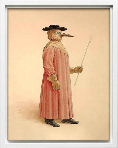 Poster Master Vintage Plague Doctor Canvas - Retro Physician Print - Medical Doctor Art - Gift for Men & Women - Wall Decor for Living Room, Bedroom or Dorm - 16x20 White Framed Canvas