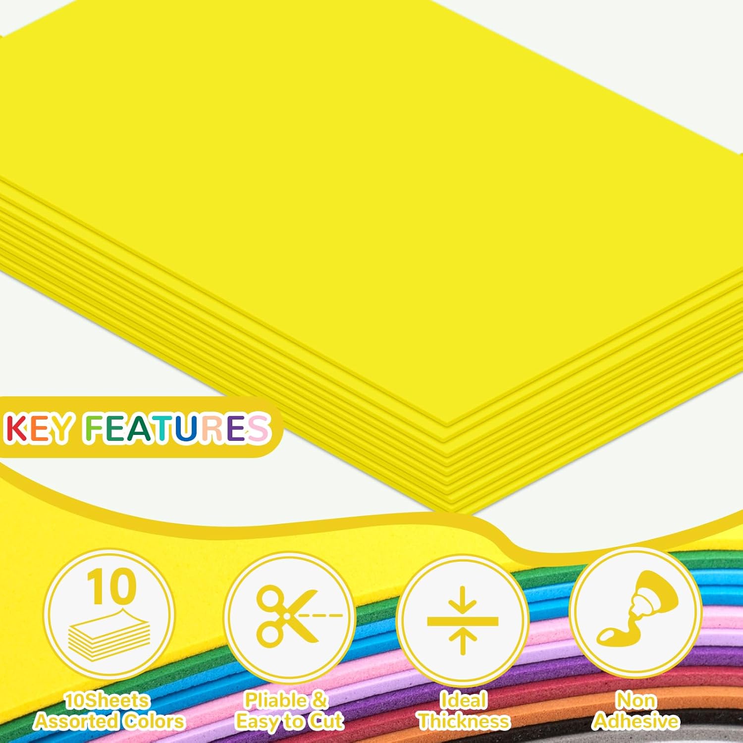 10 Pack Foam Sheets Craft 8 x 12 inch, Eva Color Foam Paper for Art Crafts Projects, Classrooms Scrapbook Gift DIY Cutters Card Party Decoration (Yellow) - Crafty Corner