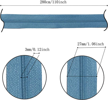 DOITEM Zipper Tape 3 mm by The Yard - 12.5 Yard/14 Meter Nylon Endless Set With Slider - 5 Colors for Sewing