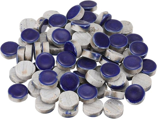 MECCANIXITY 200g Ceramic Mosaic Tiles for Crafts Bulk, Round Dark Blue Ceramic Tiles for Mosaic Kits Garden Stepping Stone Cup Mat